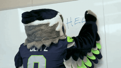 Mascot In Seahawks Jersey Writing Hell GIF