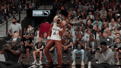 Mascot In Spurs Jersey Dancing In Crowd GIF