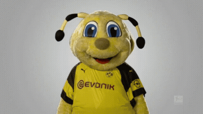 Mascot In Yellow And Black Evonik Jersey GIF