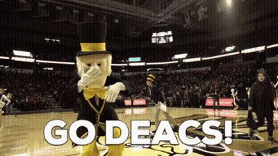 Mascot On Basketball Court Saying Go Deacs GIF