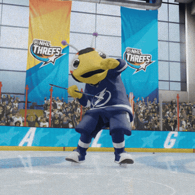 Mascot On Ice With NHL Threes Banners GIF