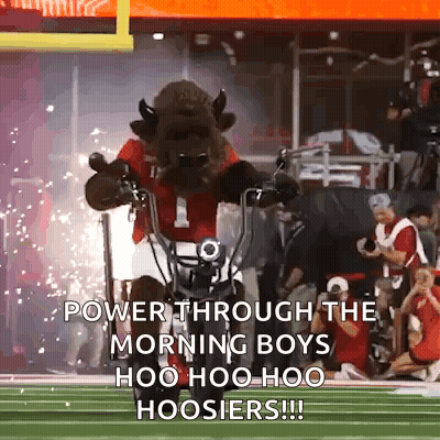 Mascot Riding Motorcycle With Power Through The Morning Boys Hoo Hoo Hoo Hoosier GIF