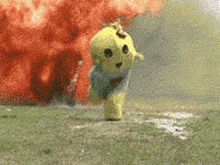 Mascot Running Away From Bombs GIF