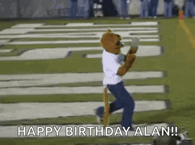 Mascot Running On Football Field Happy Birthday Alan GIF