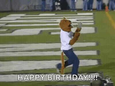 Mascot Running On Football Field Saying Happy Birthday GIF