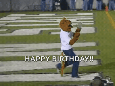 Mascot Running On Football Field Saying Happy Birthday GIF