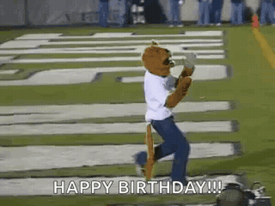 Mascot Running On Football Field Saying Happy Birthday GIF