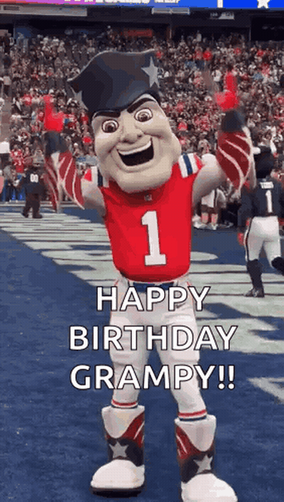 Mascot Standing On Football Field Saying Happy Birthday Grampy GIF