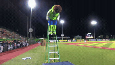Mascot Standing On Ladder At Baseball Field GIF