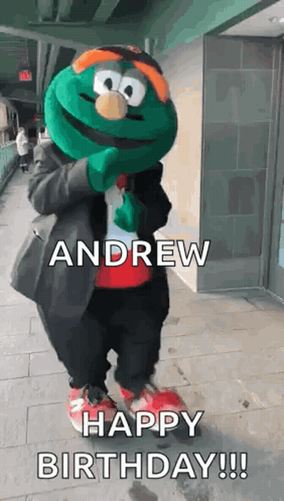 Mascot Standing On Sidewalk Saying Happy Birthday GIF