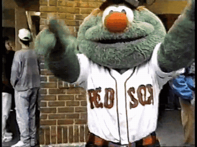 Mascot Waving In Red Sox Jersey GIF
