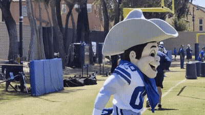 Mascot Wearing Cowboy Hat And Blue Scarf With 10 GIF