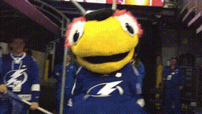 Mascot Wearing Lightning Jersey Holding Stick GIF