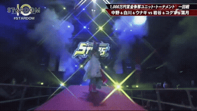 Masked Person On Stage In Front Of Stardom Logo GIF