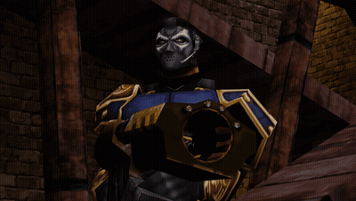 Masked Video Game Character Holding Shield GIF