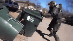 Master Chief Throwing Trash Can GIF