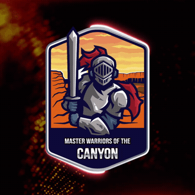 Master Warriors Of The Canyon Logo With A Knight Holding A Sword GIF