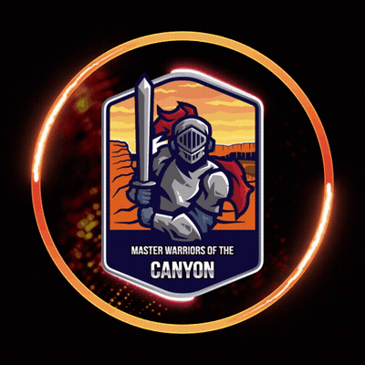 Master Warriors Of The Canyon Logo With A Knight Holding A Sword GIF
