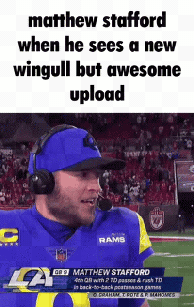 Matthew Stafford Is Wearing A Rams Jersey And Headphones GIF