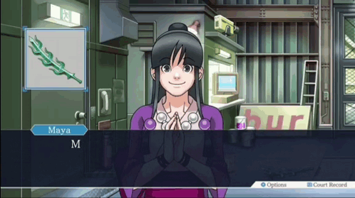 Maya M Is A Character In A Video Game With Options And Court Record Highlighted GIF