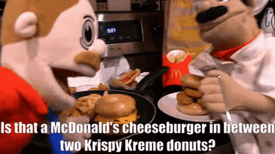 McDonald's Cheeseburger Between Two Krispy Kreme Donuts GIF