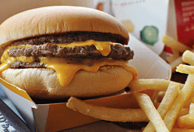 McDonald's Double Cheeseburger And French Fries In Cardboard Box GIF