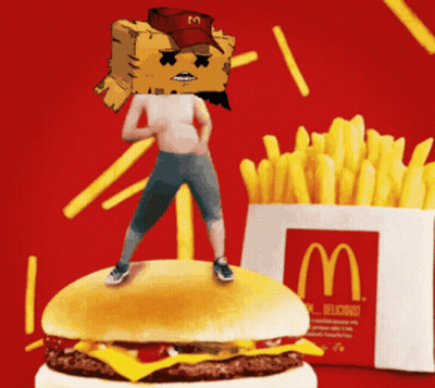 McDonald's French Fries And Hamburger With Man On Top GIF