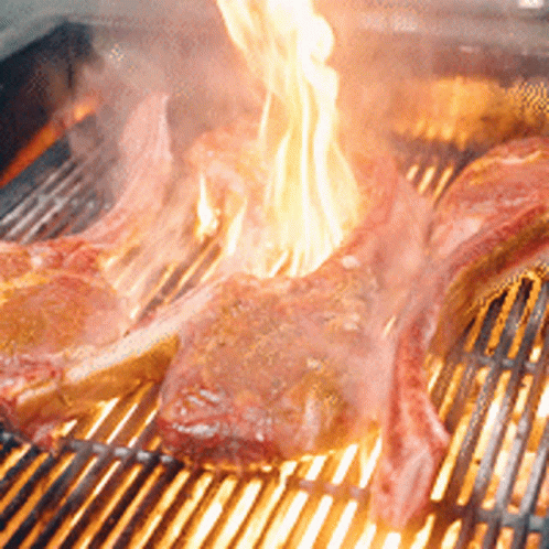 Meat Cooked On Grill With Flames GIF