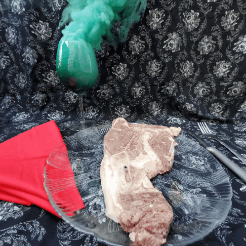 Meat On Plate Next To Green Drink GIF