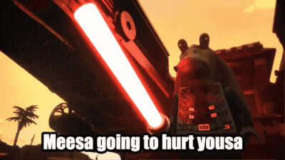 Meesa Is Going To Hurt Yousa Is Written On A Screen GIF