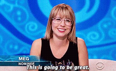 Meg Nominee Is Smiling And Says " This Is Going To Be Great " In Front Of A Blue Background GIF