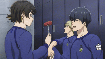 Meguru Bachira Giving Isagi Sausage GIF