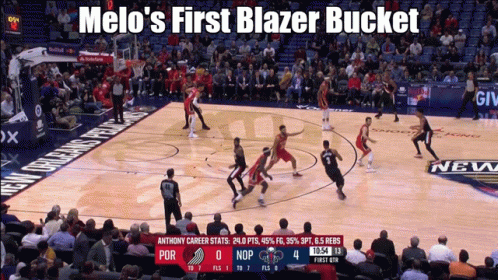 Melo 'S First Blazer Bucket Is Displayed On A Basketball Game GIF