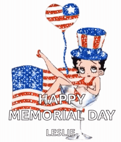 Memorial Day Betty Boop Laying On Flag GIF