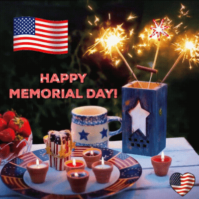 Memorial Day Greeting Card With Candles And Fireworks GIF