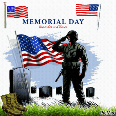 Memorial Day Soldier Saluting Flag GIF