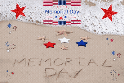 Memorial Day Written In Sand With Stars GIF