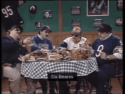 Men At Checkered Table Saying Da Bearss GIF