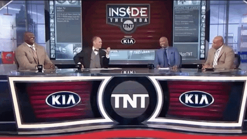 Men At Table In Front Of Inside The NBA TNT And KIA GIF
