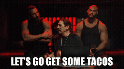 Men At Table Saying Let's Go Get Tacos GIF