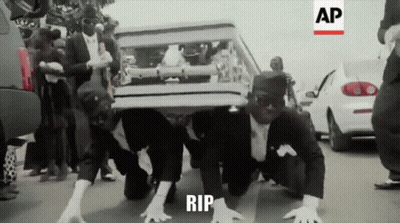 Men Carrying Coffin Saying RIP GIF
