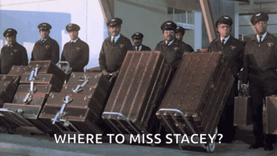 Men Carrying Luggage Saying Where To Miss Stacey GIF