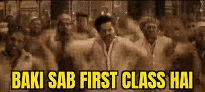 Men Dancing In Front Of Baki Sab First Class Hai Sign GIF