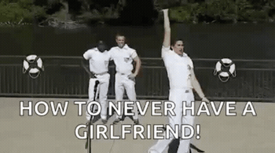 Men Dancing In Front Of How To Never Have A Girlfriend Sign GIF