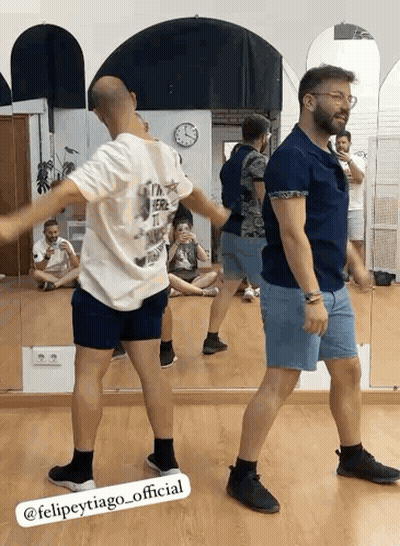 Men Dancing In Front Of Mirror In Dance Studio GIF