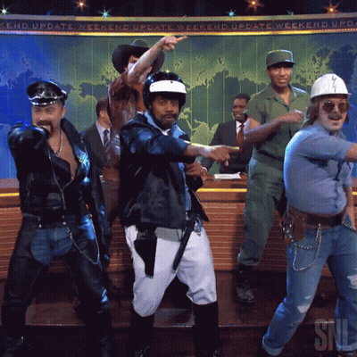 Men Dancing In Front Of Weekend Update Sign GIF