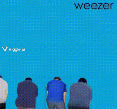Men Dancing In Front Of Weezer Sign GIF