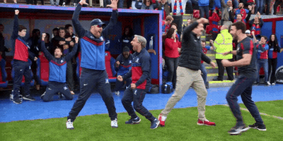 Men Dancing On Soccer Field While Crowd Watches GIF