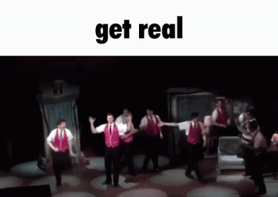 Men Dancing On Stage Saying Get Real GIF