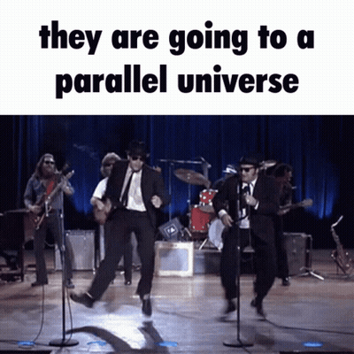 Men Dancing On Stage Saying They Are Going To A Parallel Universe GIF